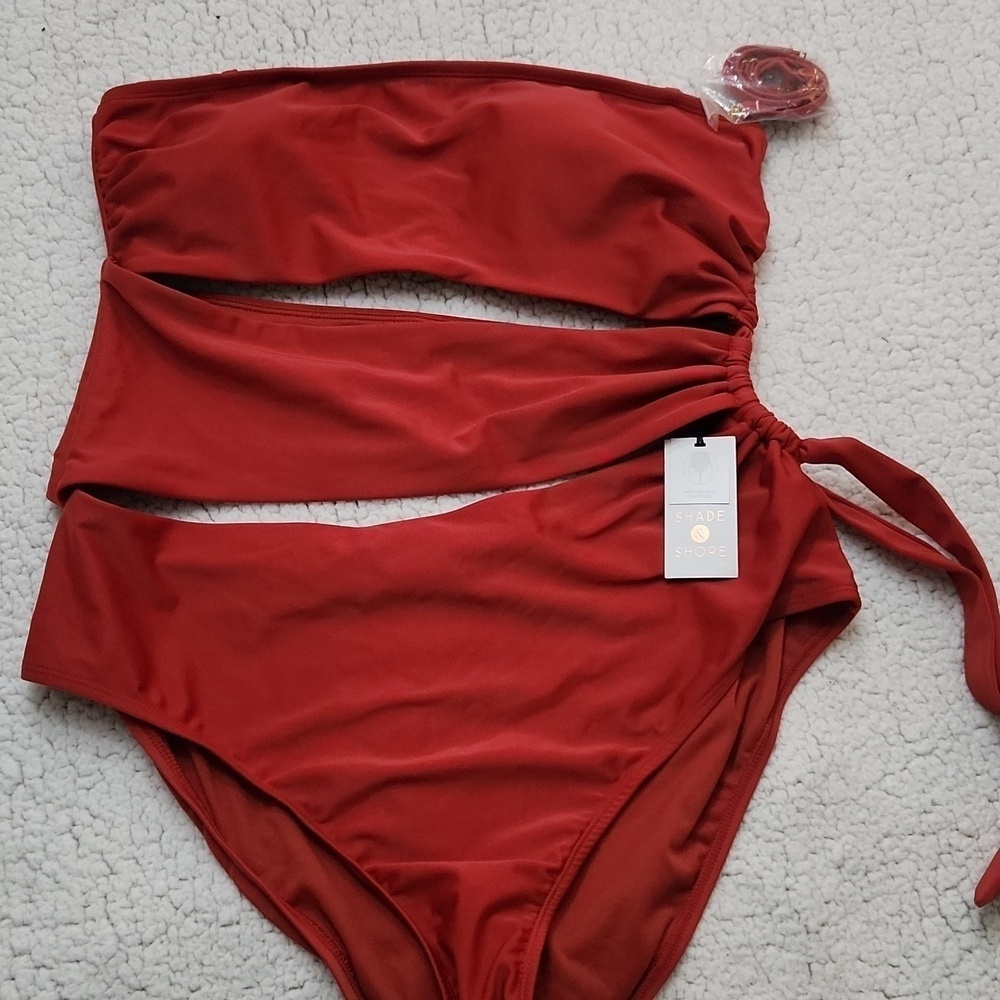 Shade & Shore Red Bikini With Asymmetrical Cutout Beach Pool Party Vacation Xl — image 4 of 8